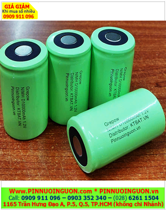 Pin sạc 1.2v D10000mAh, Pin sạc công nghiệp đầu bằng NiMh D10 000mAh 1.2v, Cell pin Grepow NiMh D10 000mAh 1.2v